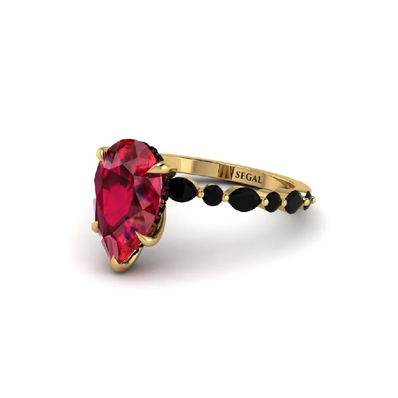 Ladies engagement rings with olive sapphires -Pear-Cut Ruby Halo Engagement Ring - Nylah No. 40