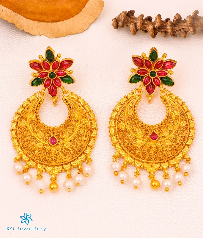 Ladies earrings with rose drops -The Vidhi Silver Chand-Bali Earrings