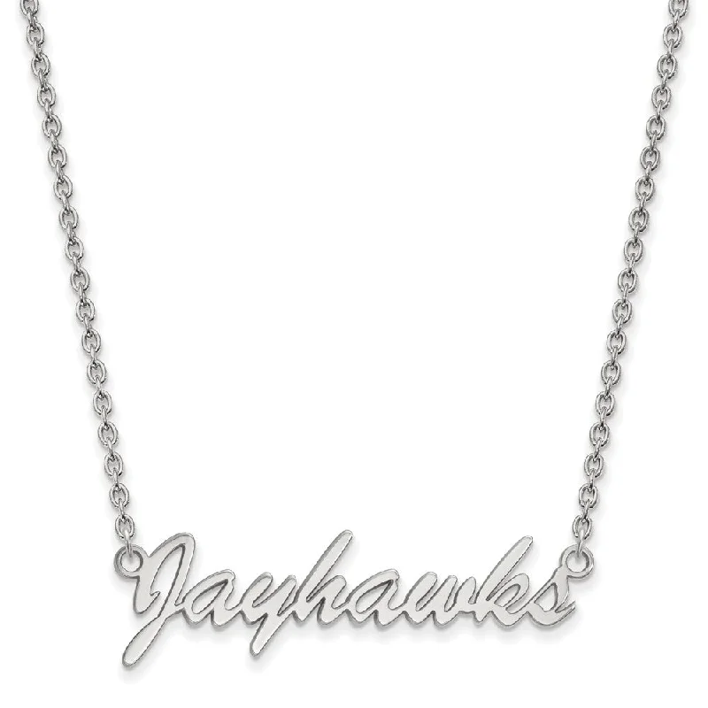 ladies-infinity-gold-necklaces-Sterling Silver U of Kansas Medium Script 'Jayhawks' Pendant Necklace