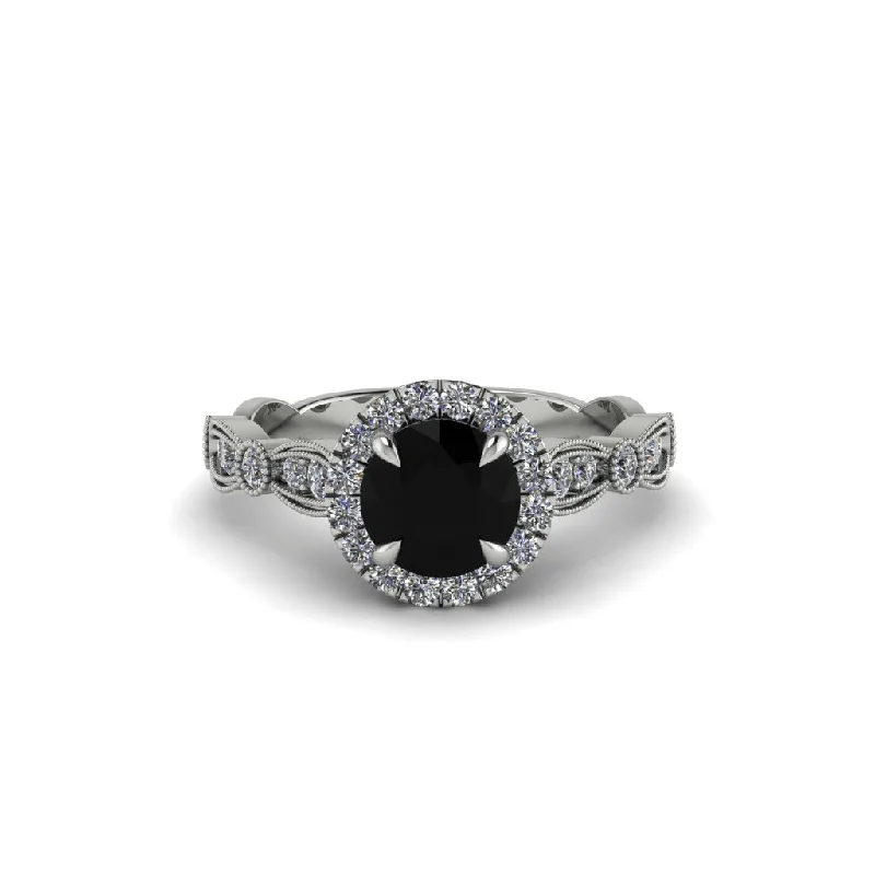 Ladies engagement rings for poetic unions -Round Cut Black Diamond Radiant Eternity Engagement Ring - Kamryn No. 9