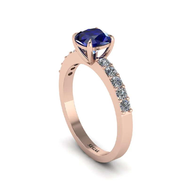 Ladies engagement rings with indigo diamonds -Cushion-Cut Sapphire Classic Elegance Engagement Ring - Demi No. 14