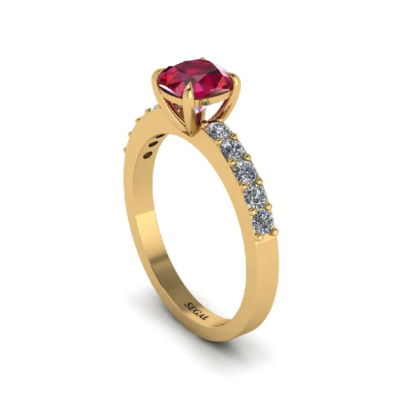 Ladies engagement rings slim charm -Cushion-Cut Ruby Classic Elegance Engagement Ring - Demi No. 10