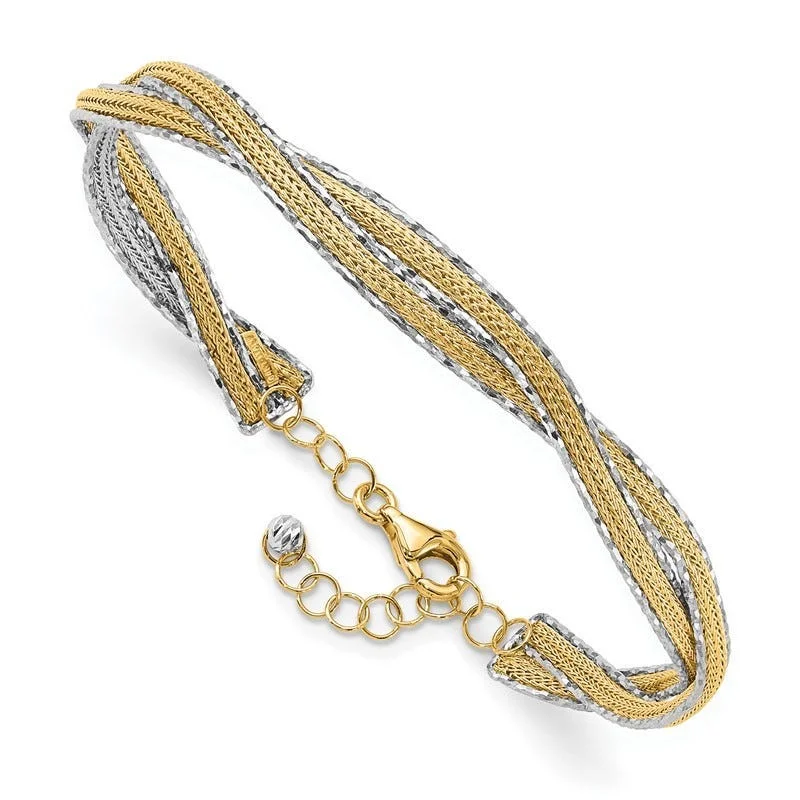 ladies-vintage-diamond-bracelets-14K Two-tone Dia-cut and Textured Braided with Safety Chain Bracelet Bangle