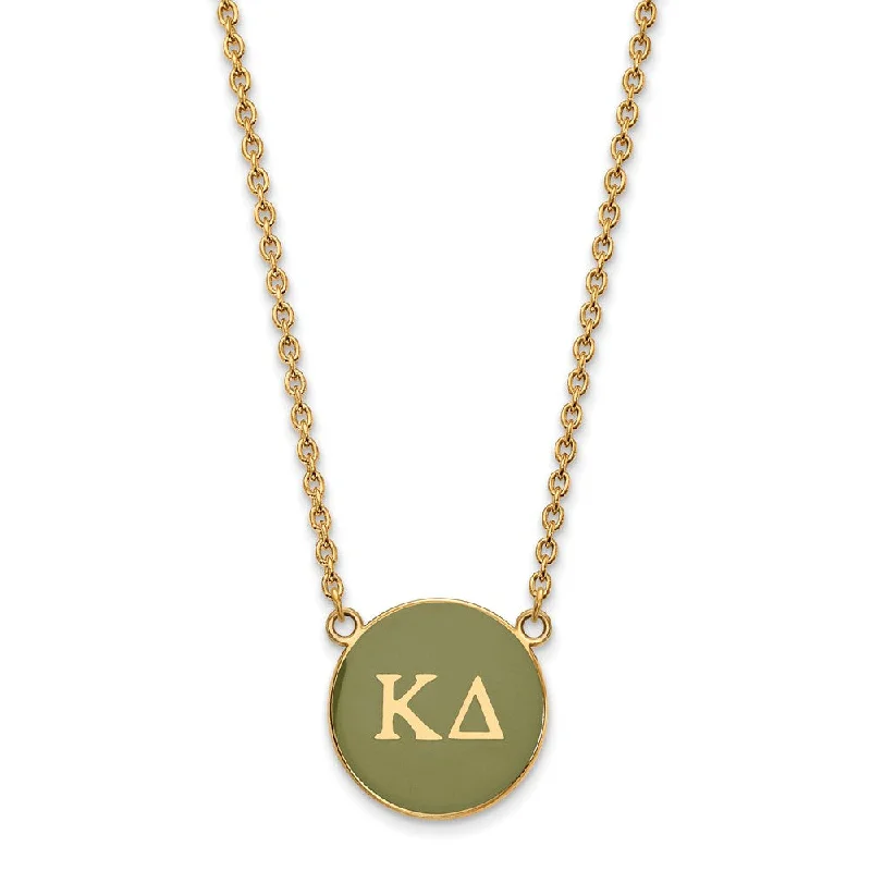 ladies-elegant-silver-necklaces-14K Plated Silver Kappa Delta Large Green Enamel Disc Necklace