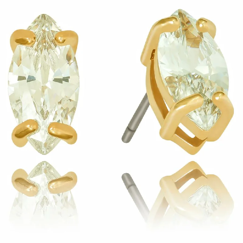 Ladies earrings cool hoops -Cubic Zirconia Marquise Stud Earrings