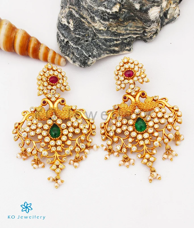 Ladies earrings for chefs -The Mayuraka Silver Peacock Earrings