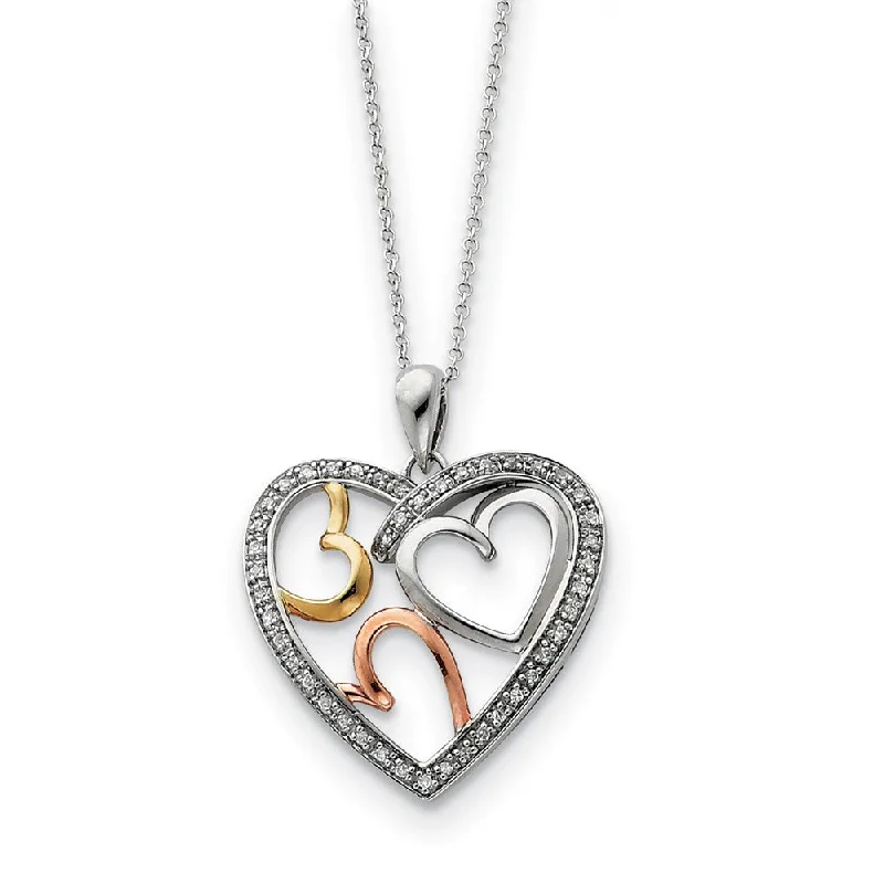 ladies-rustic-silver-necklaces-Rhodium & Gold Tone Plated Sterling Silver & CZ Bond of Love Necklace