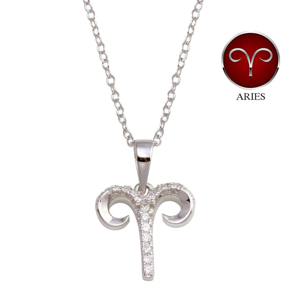 ladies-minimalist-pearl-necklaces-Silver 925 Rhodium Plated Aries CZ Zodiac Sign Necklace