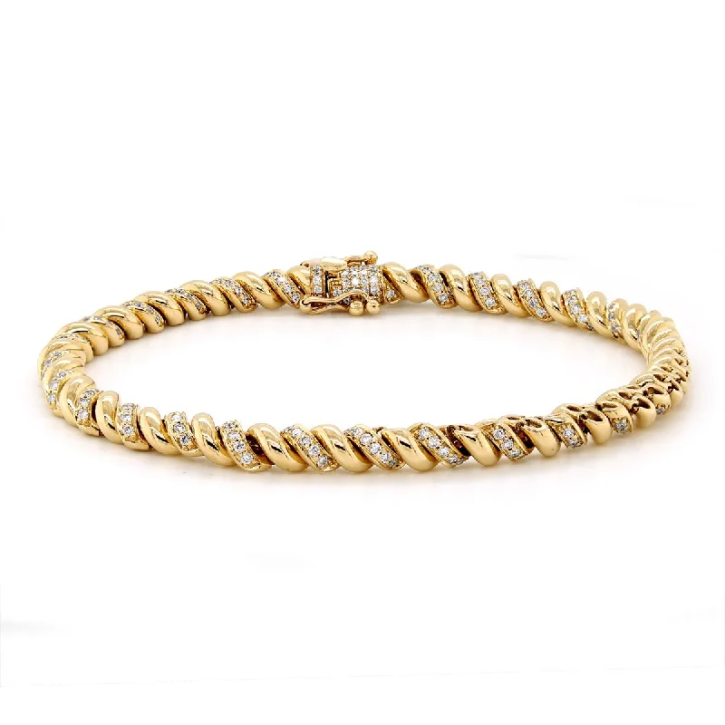 ladies-statement-pearl-bracelets-YELLOW GOLD FANCY LINK BRACELET WITH ROWS OF DIAMONDS, 1.44 CT TW