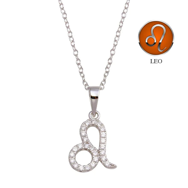 ladies-wedding-rose-gold-necklaces-Silver 925 Rhodium Plated Leo CZ Zodiac Sign Necklace