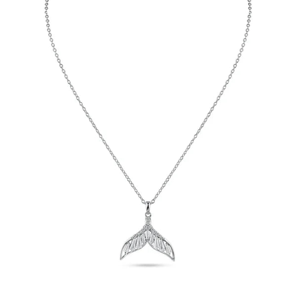 ladies-moon-tassel-necklaces-Rhodium Plated 925 Sterling Silver Whale Tail Clear Baguette CZ Necklace