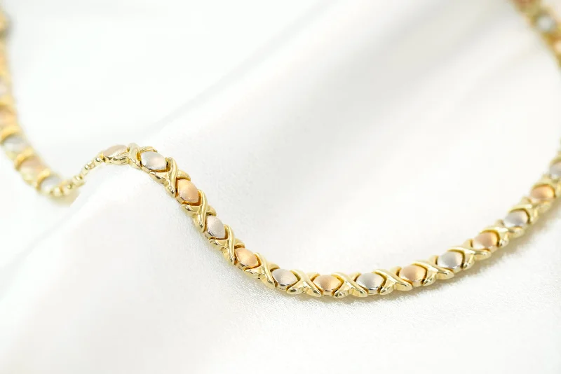 ladies-custom-diamond-necklaces-14k XO Three Golds Necklace