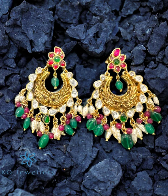 Ladies earrings thin hoops -The Rihana Silver Kundan Earrings