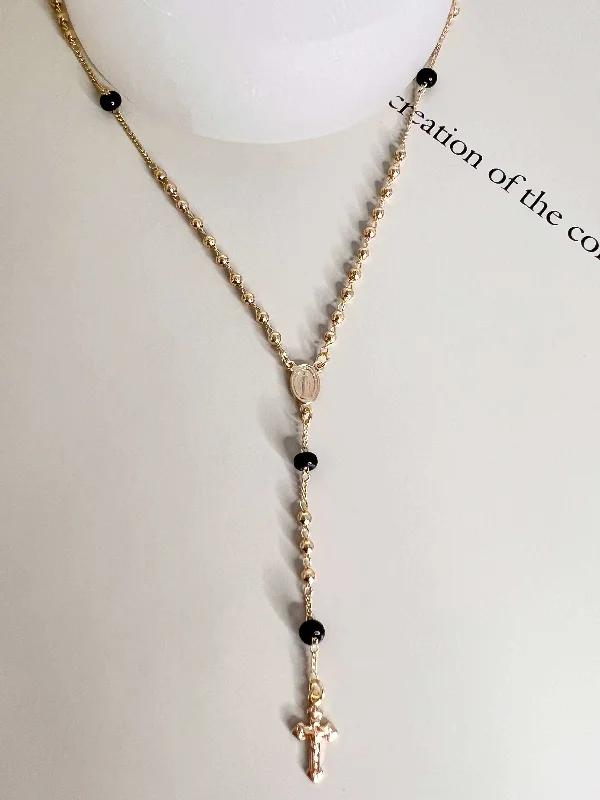 ladies-artisan-diamond-necklaces-Velani Black Beads Rosary Necklace