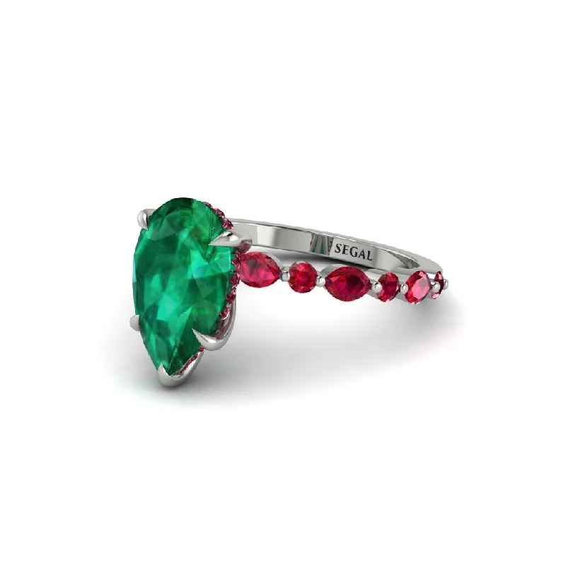 Ladies engagement rings artsy charm -Pear-Cut Emerald Halo Engagement Ring - Nylah No. 51