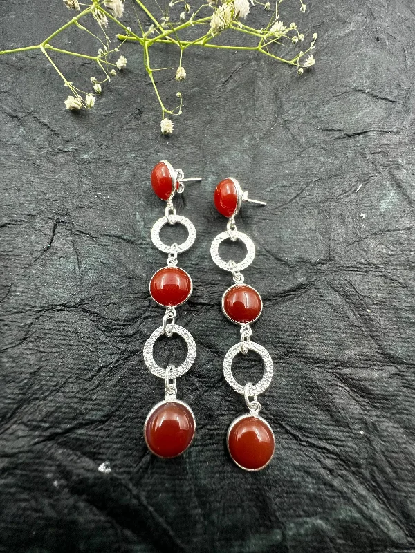 Ladies earrings funky hoops -The Red Onyx Silver Gemstone Earrings