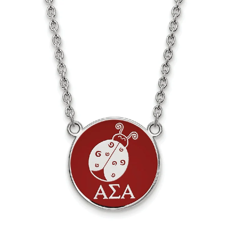 ladies-gemstone-statement-necklaces-Sterling Silver Alpha Sigma Alpha Large Red Enamel Mascot Necklace