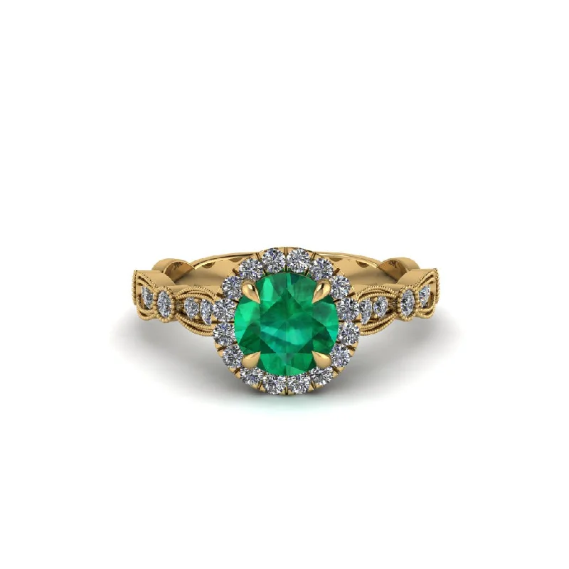 Ladies engagement rings sleek brilliance -Round Cut Emerald Radiant Eternity Engagement Ring - Kamryn No. 4