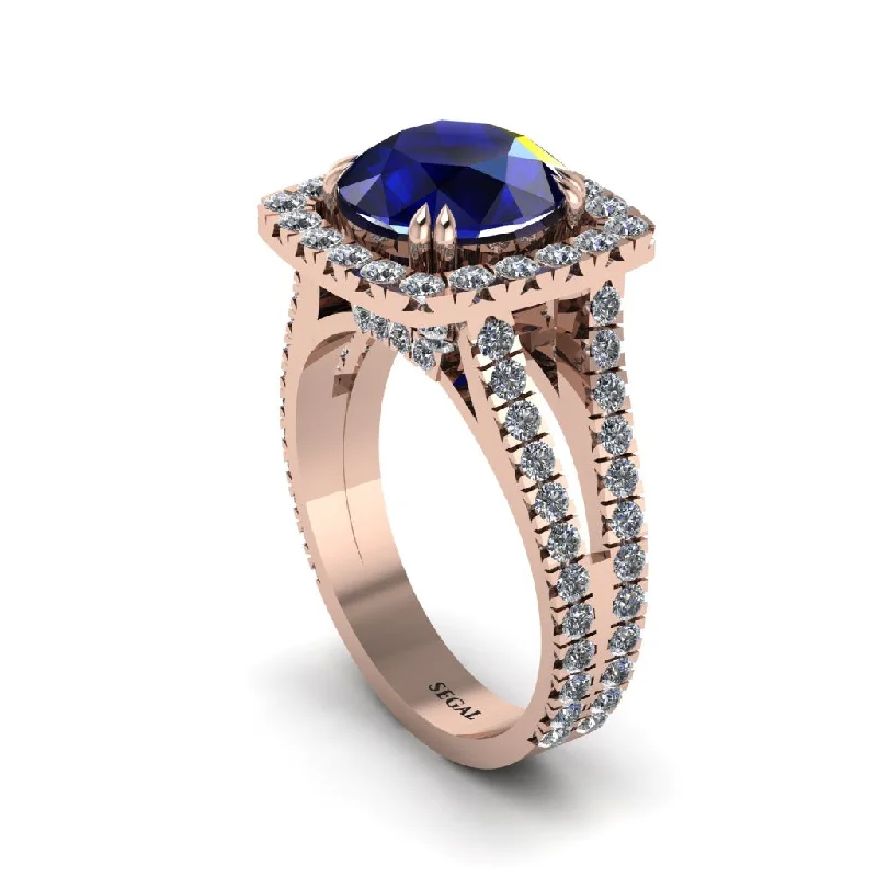 Ladies engagement rings bold elegance -Sapphire Pave Split Shank Engagement Ring - Averie No. 14