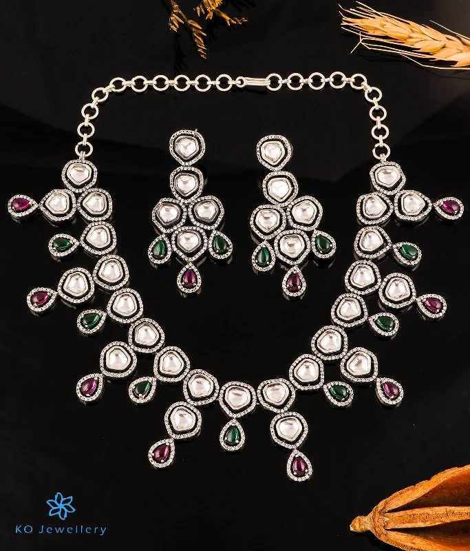 Ladies earrings chunky vibes -The Dastoor Silver Polki Necklace & Earrings