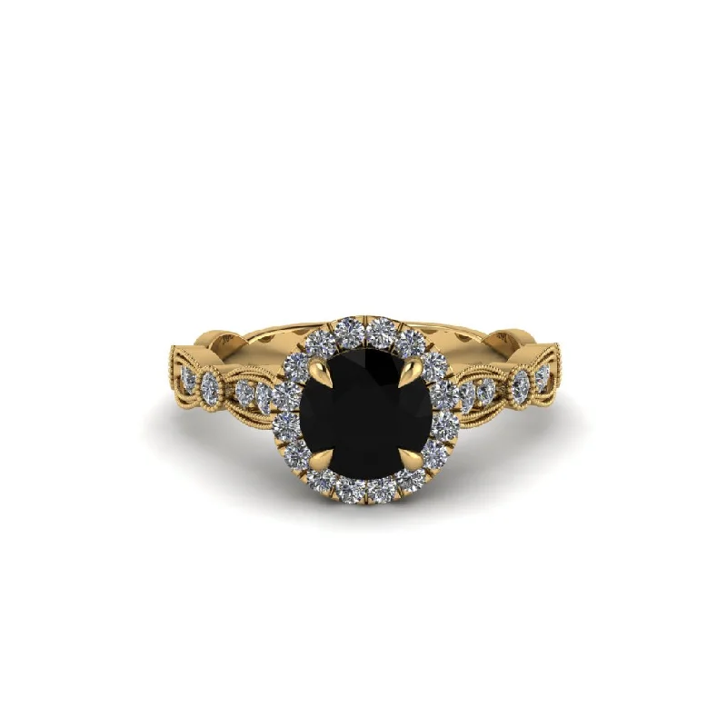 Ladies engagement rings light bands -Round Cut Black Diamond Radiant Eternity Engagement Ring - Kamryn No. 7