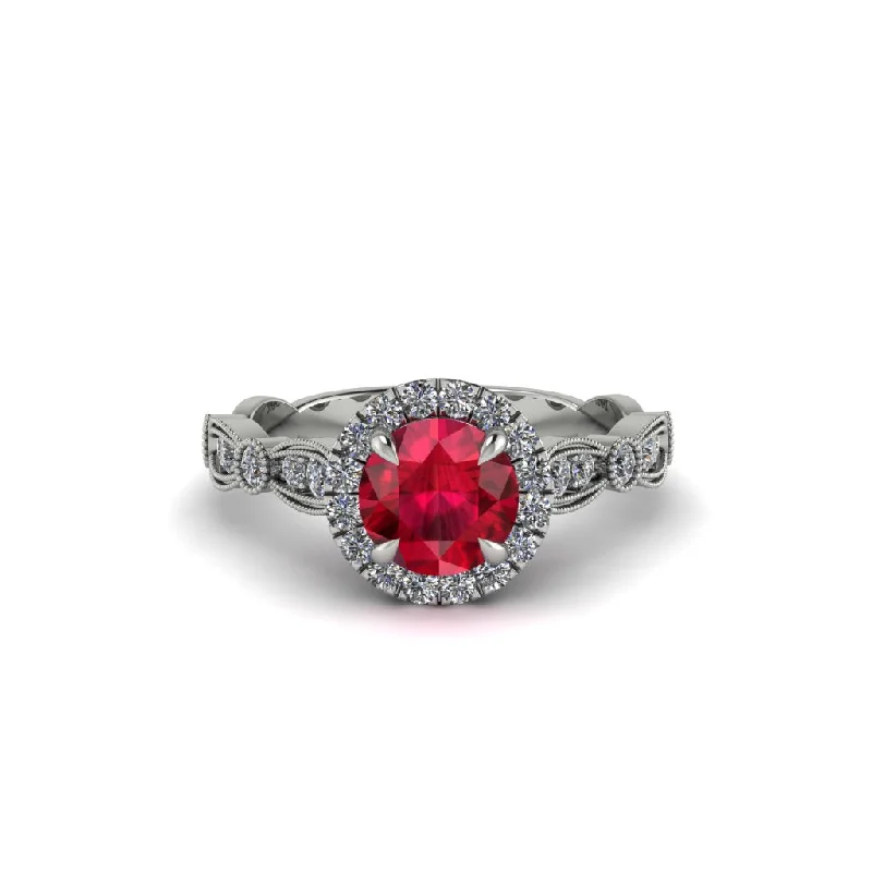 Ladies engagement rings for musical love -Round Cut Ruby Radiant Eternity Engagement Ring - Kamryn No. 12