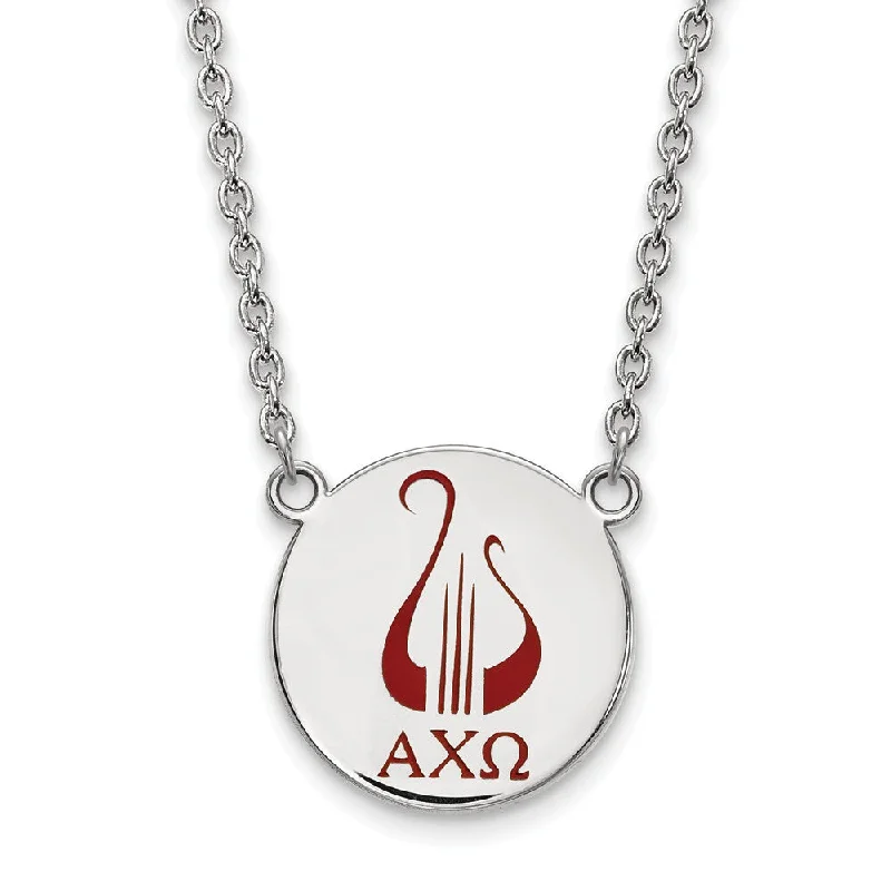 ladies-diamond-choker-necklaces-Sterling Silver Alpha Chi Omega Large Enamel Necklace