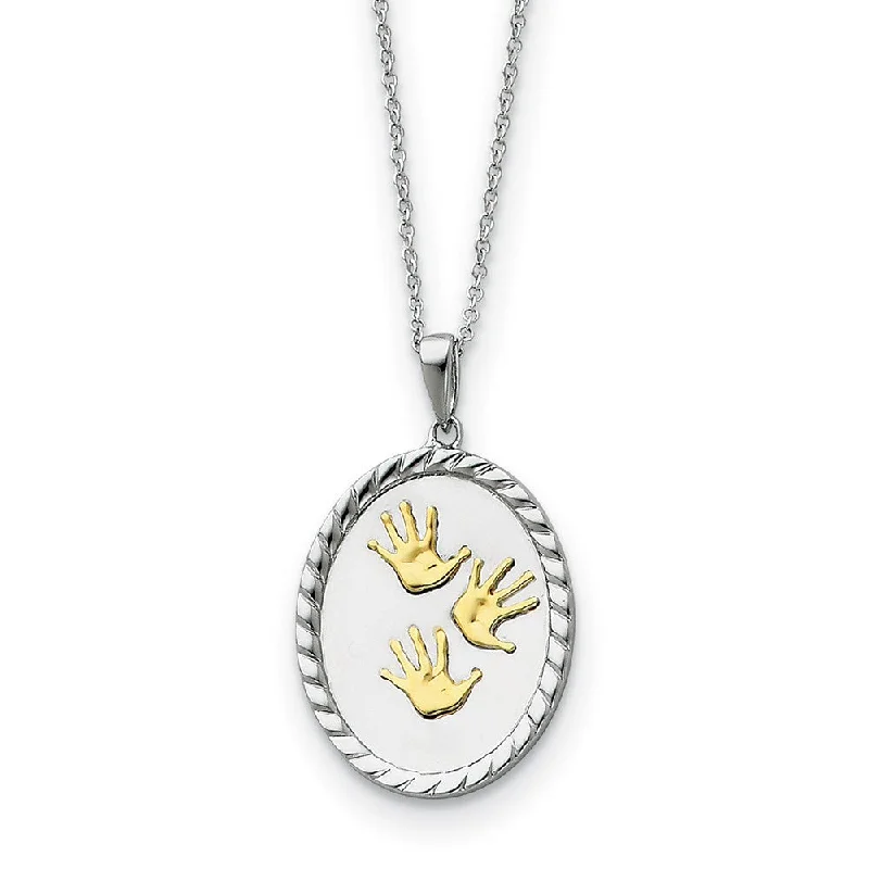 ladies-pearl-chain-necklaces-Rhodium & Gold Tone Plated Sterling Silver Hand Prints Necklace, 18 In