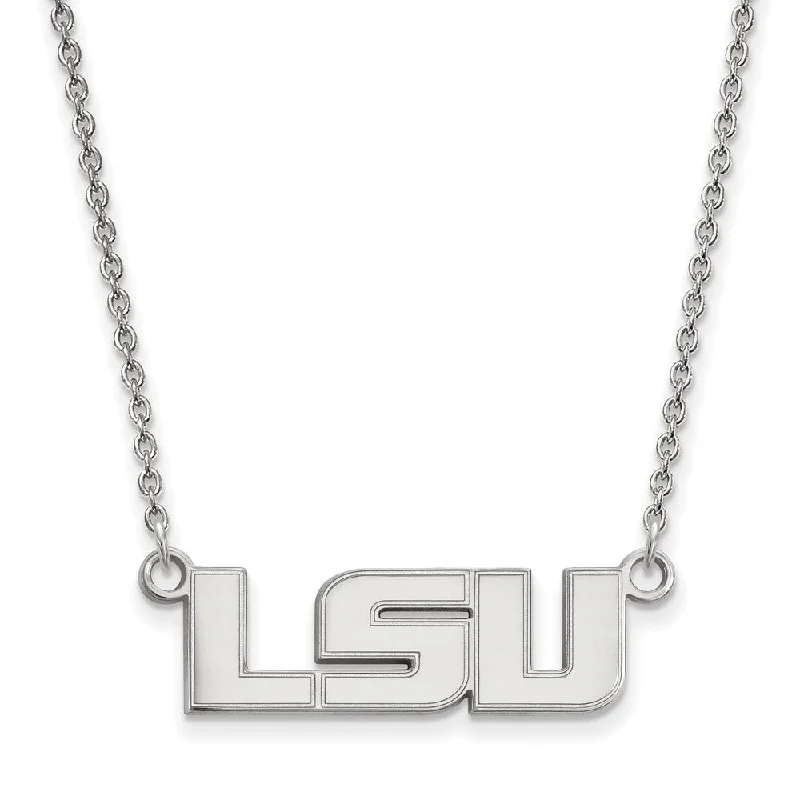 ladies-sterling-silver-heart-necklaces-Sterling Silver Louisiana State Small LSU Pendant Necklace