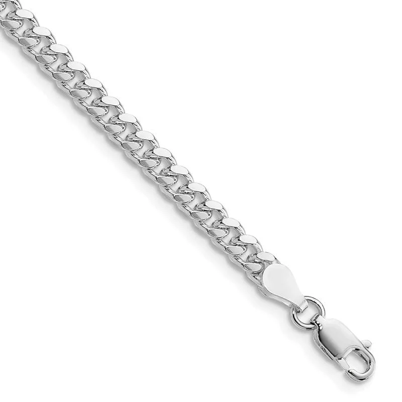 ladies-ethnic-silver-bracelets-Sterling Silver Rhodium-plated 4mm Domed w/ Side D/C Curb Chain Bracelet