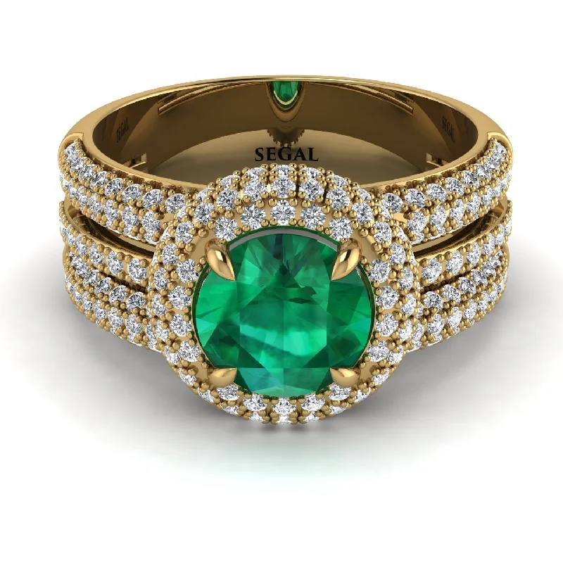 Ladies engagement rings with stag stones -Emerald Halo Luxury Pave Engagement Ring - Sierra No. 4