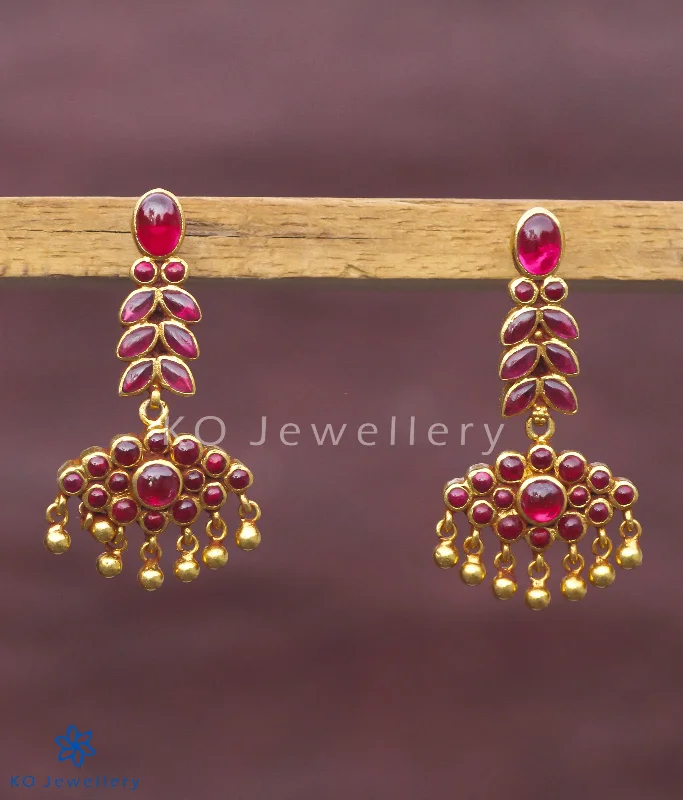 Ladies earrings for upscale events -The Varsha Silver Kempu Earrings (Red)