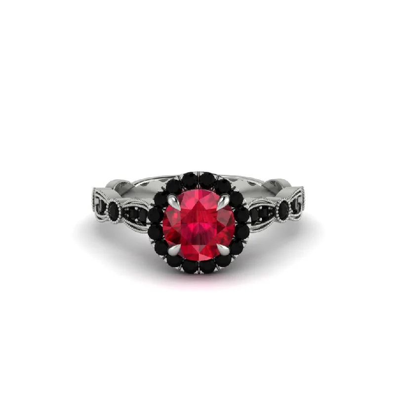 Ladies engagement rings with indigo diamonds -Round Cut Ruby Radiant Eternity Engagement Ring - Kamryn No. 42