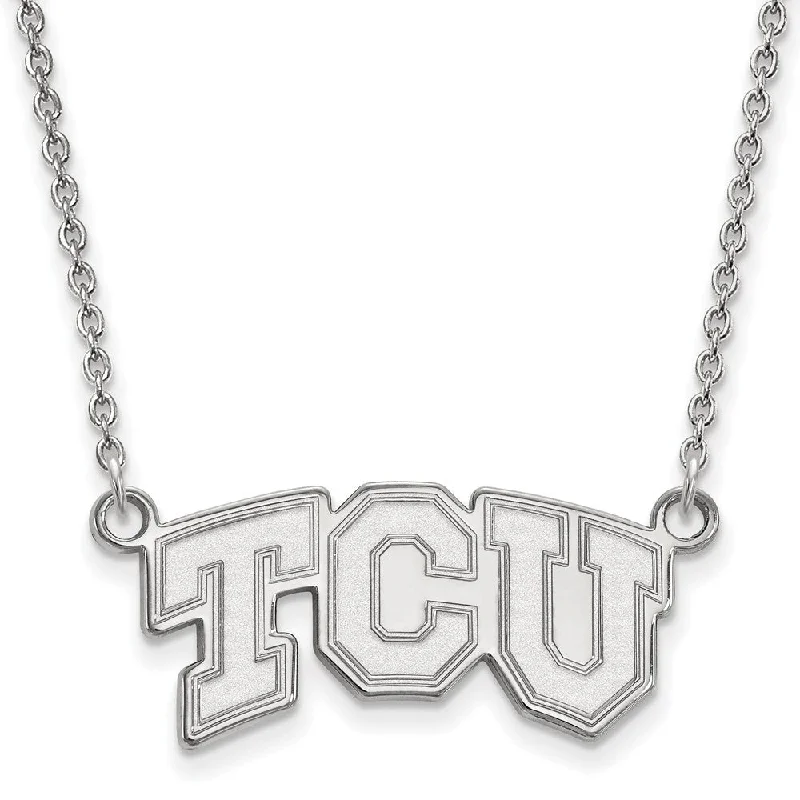 ladies-minimalist-diamond-necklaces-Sterling Silver Texas Christian U Small 'TCU' Pendant Necklace