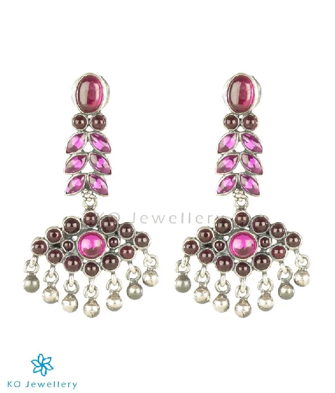 Ladies earrings with letter pendants -The Varsha Silver Kempu Earrings (Oxidised)