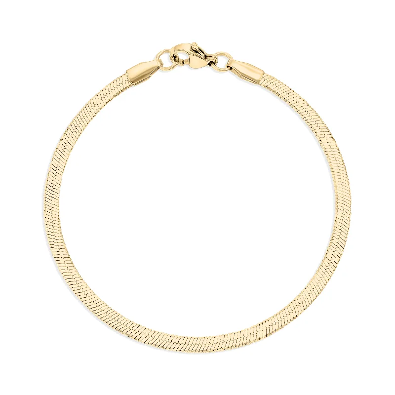 ladies-minimalist-pearl-bracelets-18K Gold PVD Stainless Steel Herringbone Chain Bracelet / BRJ9082