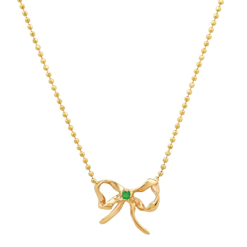 ladies-gold-silver-necklaces-Ballerina bow necklace - emerald