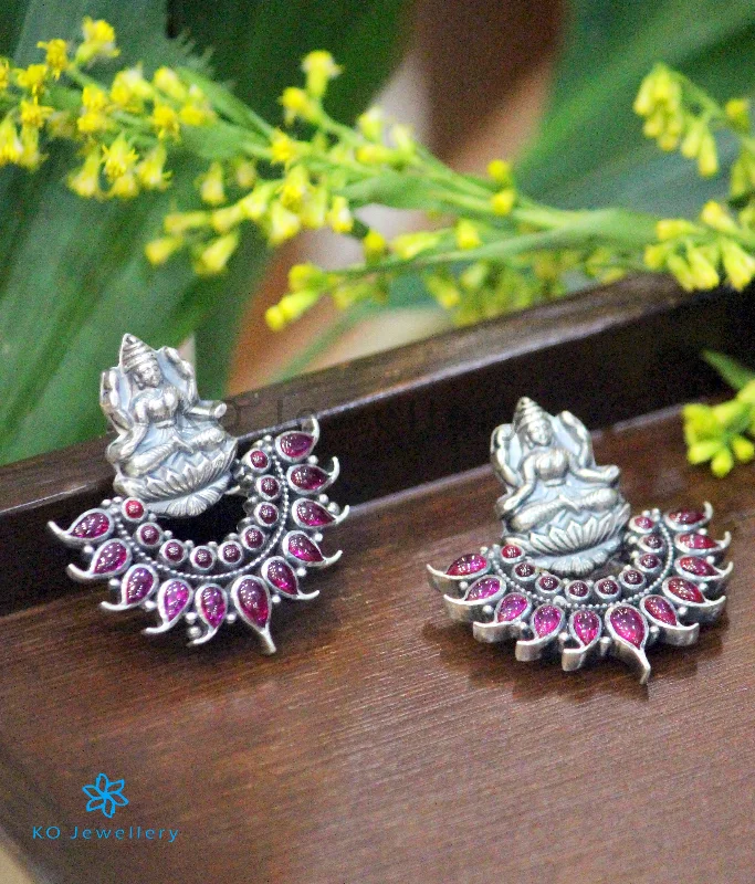 Ladies earrings with violet charoite -The Shreeja Silver Kempu Earrings (Oxidised)