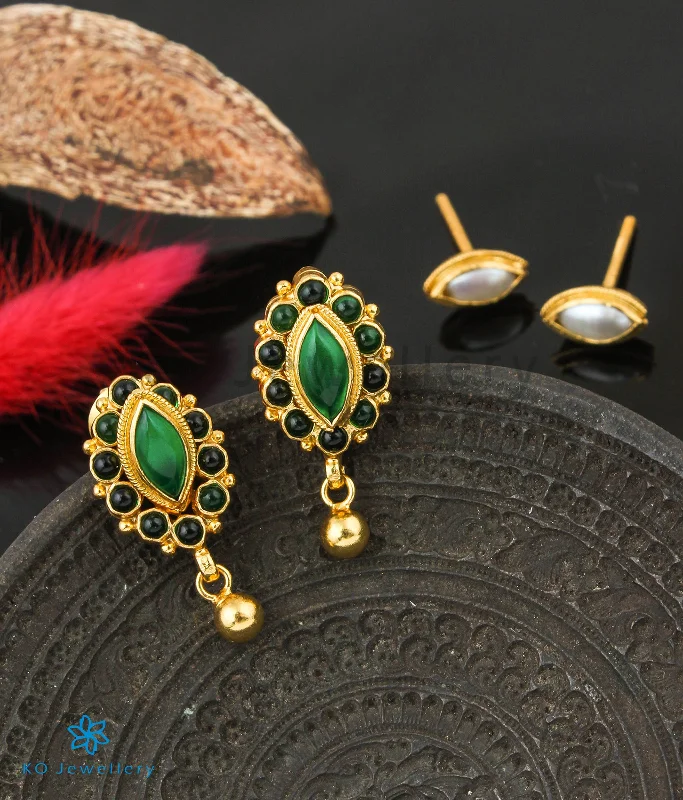 Ladies earrings for dream chasers -The Dviguna Silver Reversible Earrings(Green/Navratna)