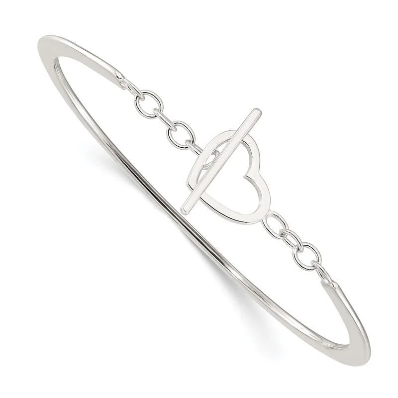 ladies-unique-pearl-bracelets-Sterling Silver Polished Heart Toggle Clasp Bangle Bracelet