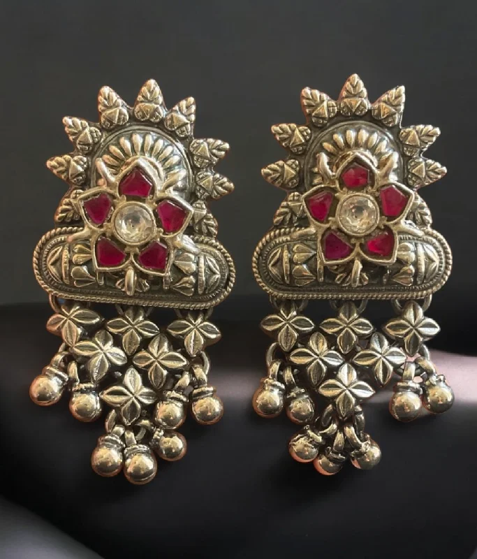 Ladies earrings for beach getaways -The Pritya Silver Antique Statement Earrings