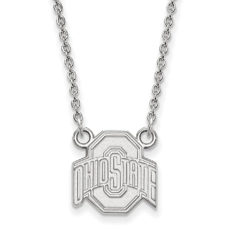 ladies-modern-pendant-necklaces-Sterling Silver Ohio State Small Logo Pendant Necklace