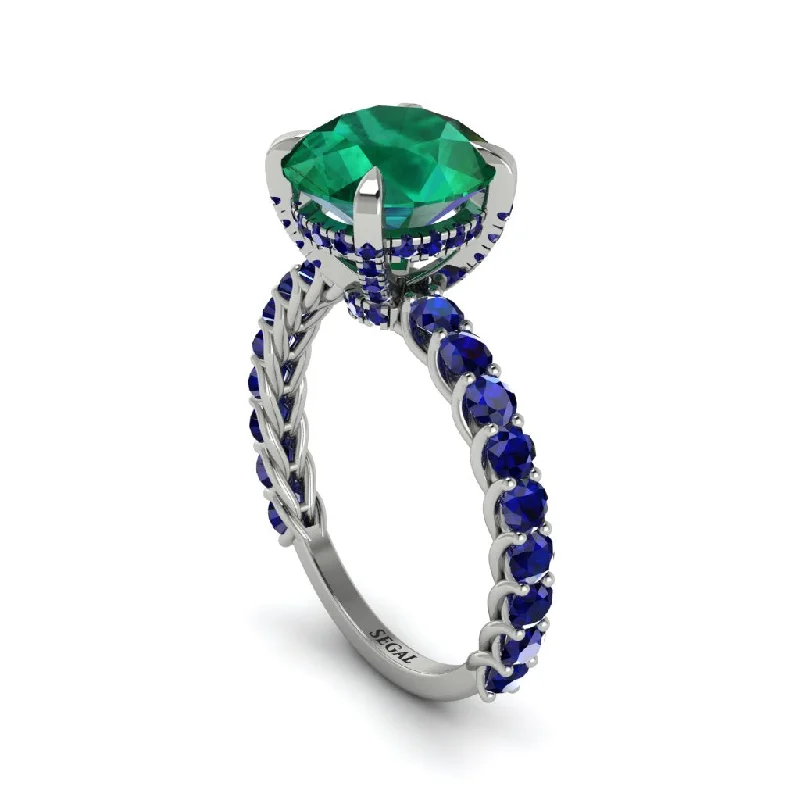 Ladies engagement rings for thoughtful pairs -Emerald Twisted Band Halo Engagement Ring - Avianna No. 66