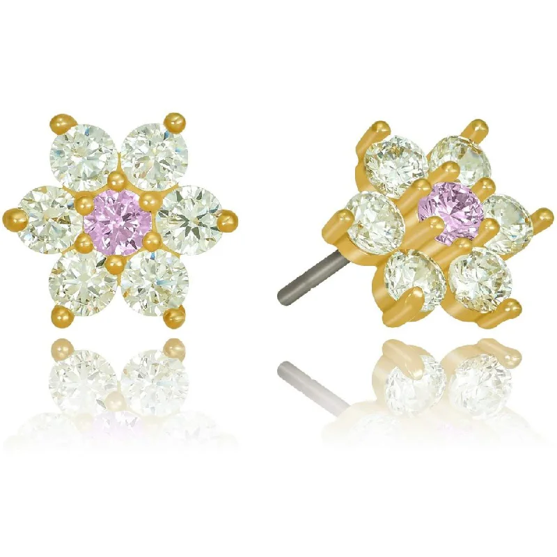 Ladies earrings for outings -Cubic Zirconia 9mm Flower Stud Earrings