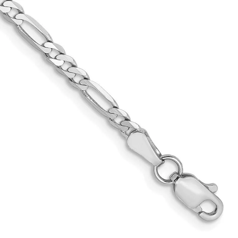 ladies-charm-pearl-bracelets-14k WG 2.75mm Flat Figaro Chain Bracelet