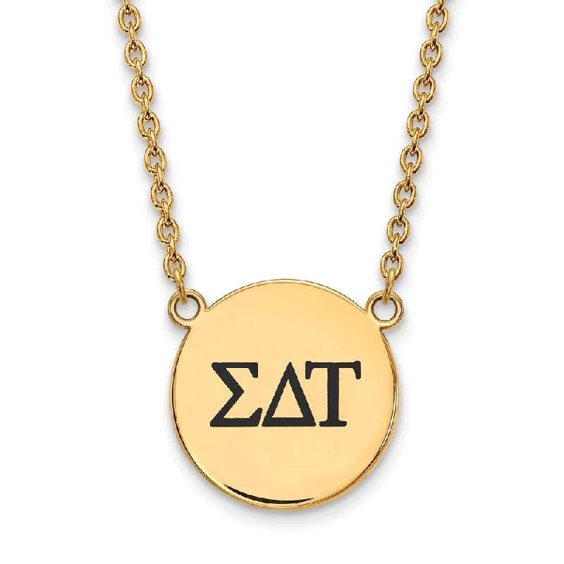 ladies-crystal-layered-necklaces-14K Plated Silver Sigma Delta Tau Large Enamel Greek Letters Necklace