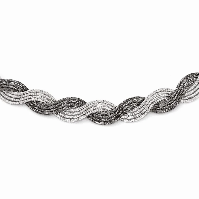 ladies-gift-diamond-necklaces-Two Tone Diamond Cut Braided Necklace in Sterling Silver, 18.5 Inch