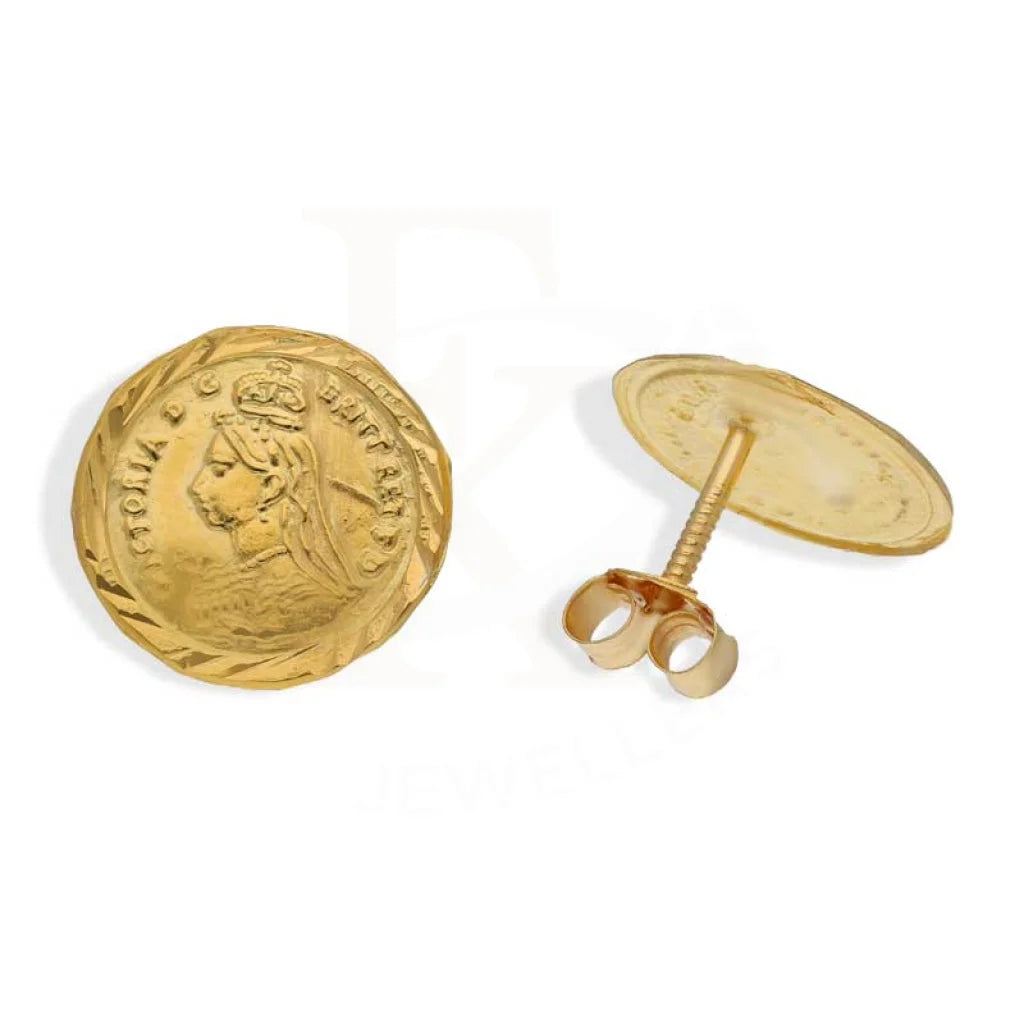 Ladies earrings natural hues -Gold Coin Stud Earrings 18KT - FKJERN18K2938