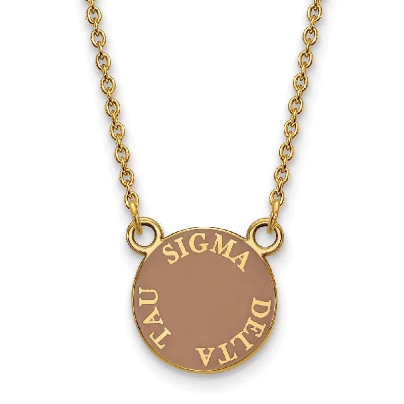 ladies-heart-charm-necklaces-14K Plated Silver Sigma Delta Tau Small Enamel Disc Necklace