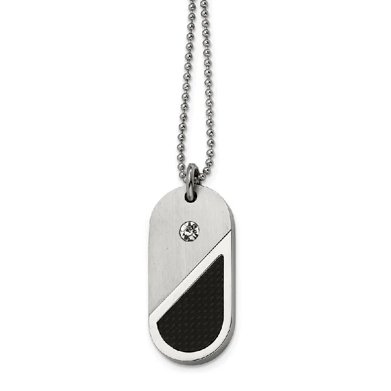 ladies-trendy-pearl-necklaces-Stainless Steel Dog Tag Heart Convertible Necklace with Cubic Zirconia